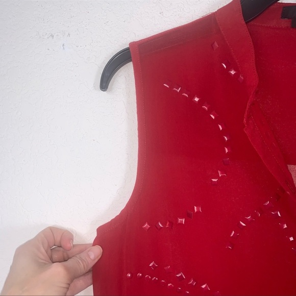 Vertigo Red studded sleeveless blouse semi sheer button down size small - Picture 8 of 13